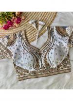 Italian Silk White Bridal Wear Embroidery Work Readymade Blouse